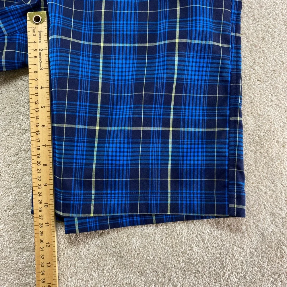 Fila Sport Golf Shorts Mens 36 Blue Plaid Performance Stretch Flat Front